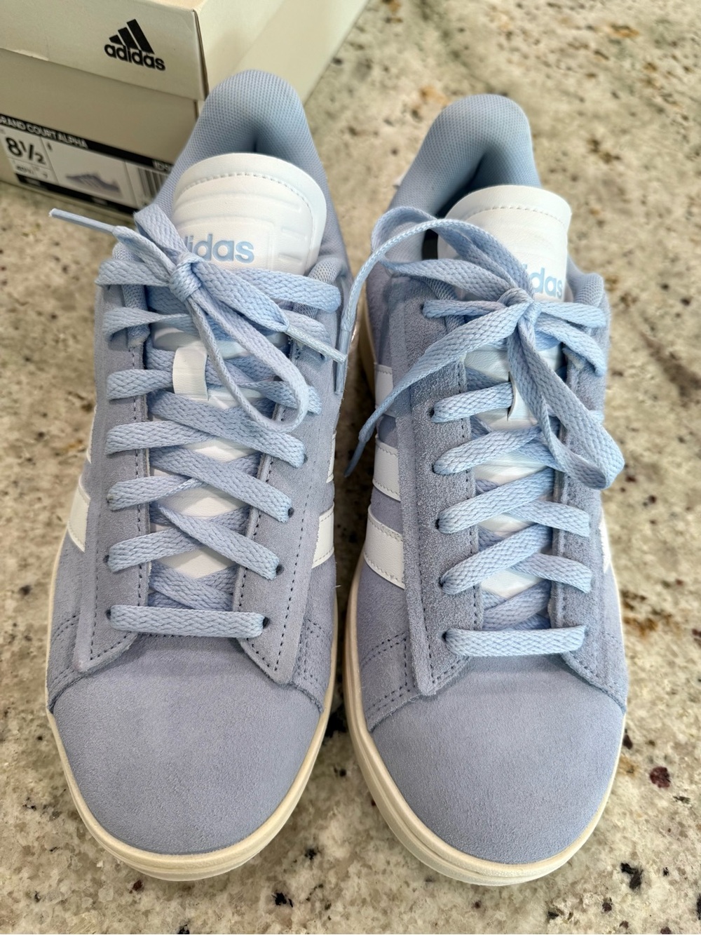 Adidas Grand Court Alpha Light Blue Suede Sneakers with White Stripes - Picture 4 of 11